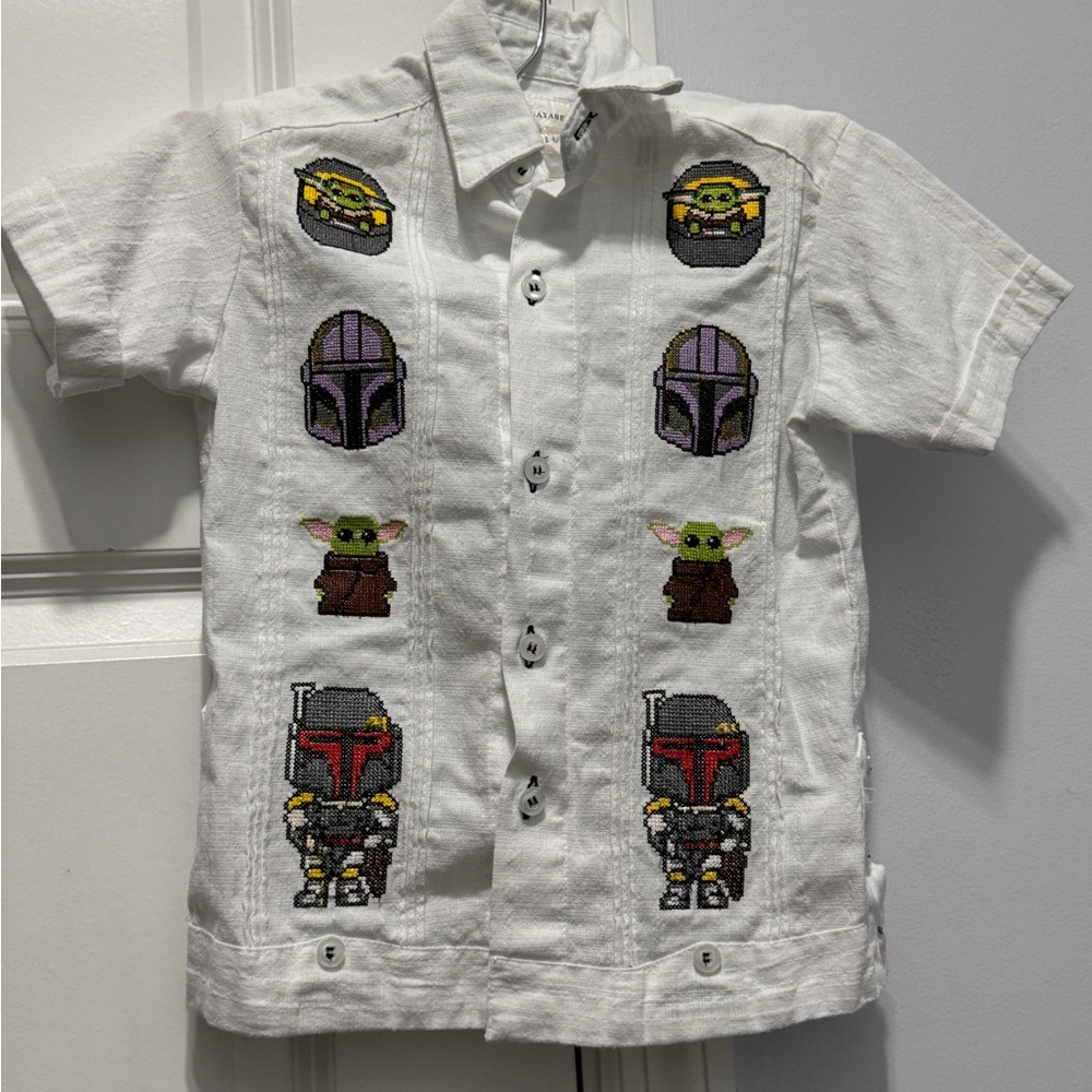 Star Wars men Guayabera cross stitch embroidered short sleeve shirt size 6